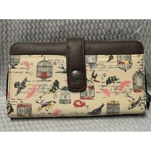 Thirty One Clutch/Wristlet/Wallet, Snap & Zip Around, Faux Leather Bird Print